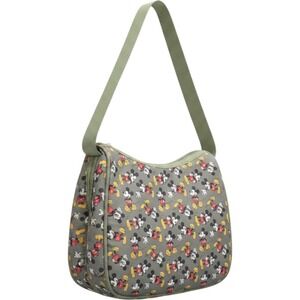 Disney Mickey Mouse Olive Green Nylon Shoulder Bag All Over Print Zip Top